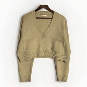 OAK + FORT V-Neck Cropped Pocket Cardigan – Beige | Size XS